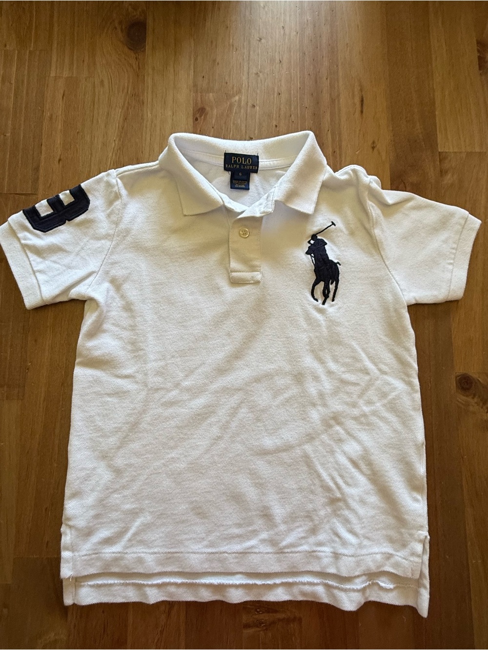 Ralph Lauren White Polo Shirt with Navy Pony and Sleeve Patch